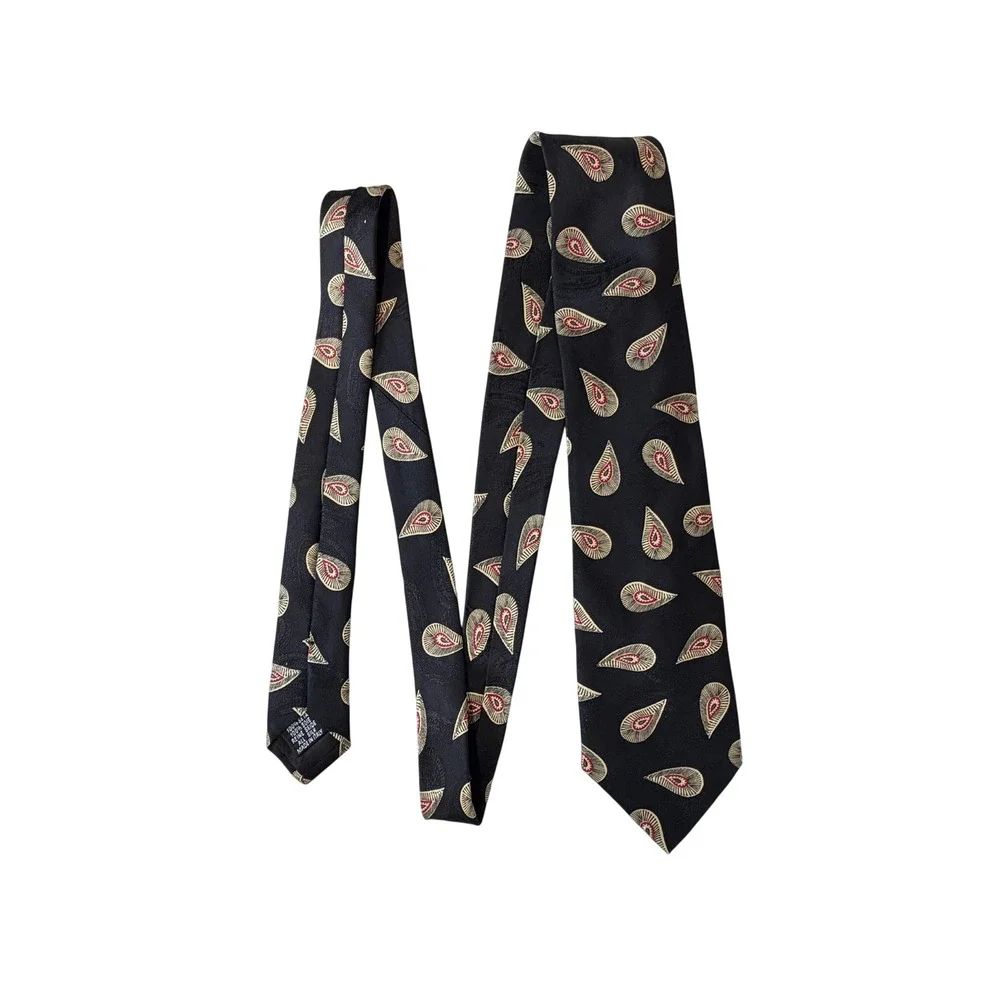 Hugo Boss VTG Mens Silk Tie Black Paisley Geometric Made in Italy Classic